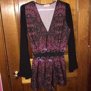 Patterned Long Bell Sleeve Romper